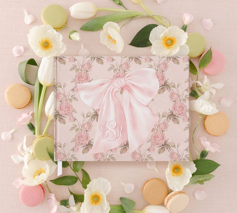 Fancy Pink Bow Guest Book for Baby Girl Shower - Pink Floral - Blank Book - Custom Guestbook - Baby Shower Gift - Monogram Guestbook