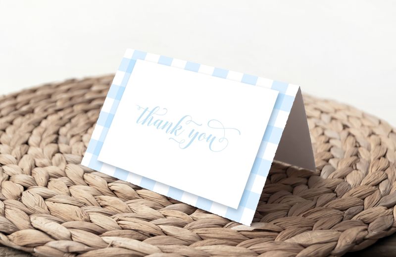 Blue Gingham Thank You Notes (20 printed notes)