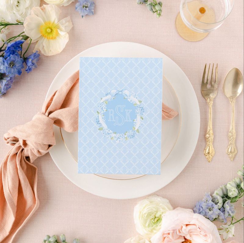 Grandmillenial Baby Boy Shower Invitations for Bow Frame, Sprinkle for Baby Boy, Hydrangea Bow Wreath