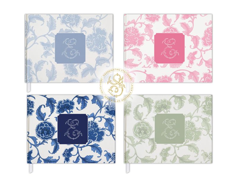 Pink Bridal Shower Guest Book, Baby Shower Guest Book, Chinoiserie Blank Book, Custom Initial Guestbook, Monogram Guestbook (Pink | A)
