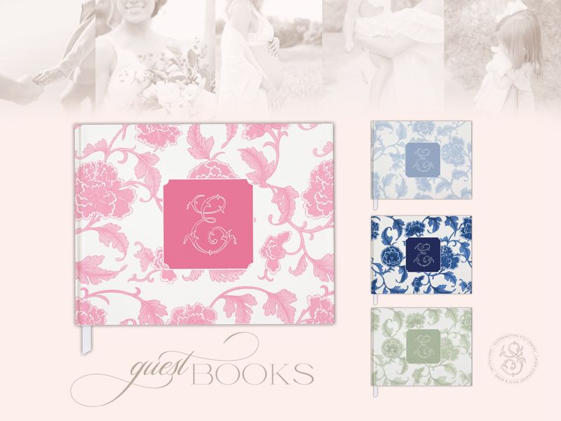 Pink Bridal Shower Guest Book, Baby Shower Guest Book, Chinoiserie Blank Book, Custom Initial Guestbook, Monogram Guestbook (Pink | A)