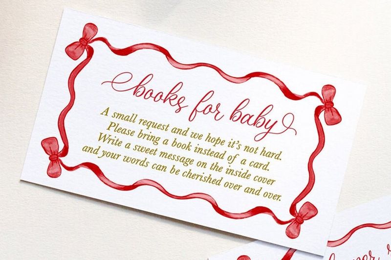Christmas Baby Shower Insert Cards - Books for Baby or Diaper Raffle PRINTED Red Bow Watercolor (20 printed cards | Books for Baby)