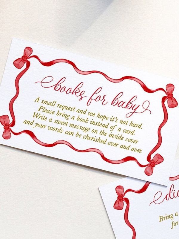Christmas Baby Shower Insert Cards - Books for Baby or Diaper Raffle PRINTED Red Bow Watercolor (20 printed cards | Books for Baby)