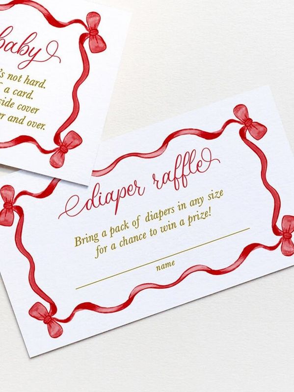 Christmas Baby Shower Insert Cards - Books for Baby or Diaper Raffle PRINTED Red Bow Watercolor (20 printed cards | Books for Baby)