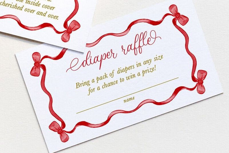 Christmas Baby Shower Insert Cards - Books for Baby or Diaper Raffle PRINTED Red Bow Watercolor (20 printed cards | Books for Baby)