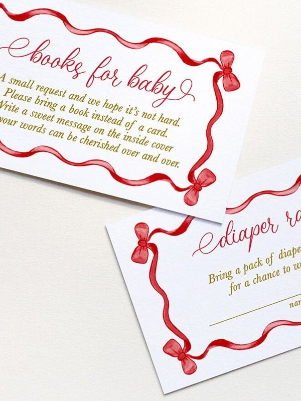 Christmas Baby Shower Insert Cards - Books for Baby or Diaper Raffle PRINTED Red Bow Watercolor (20 printed cards | Books for Baby)