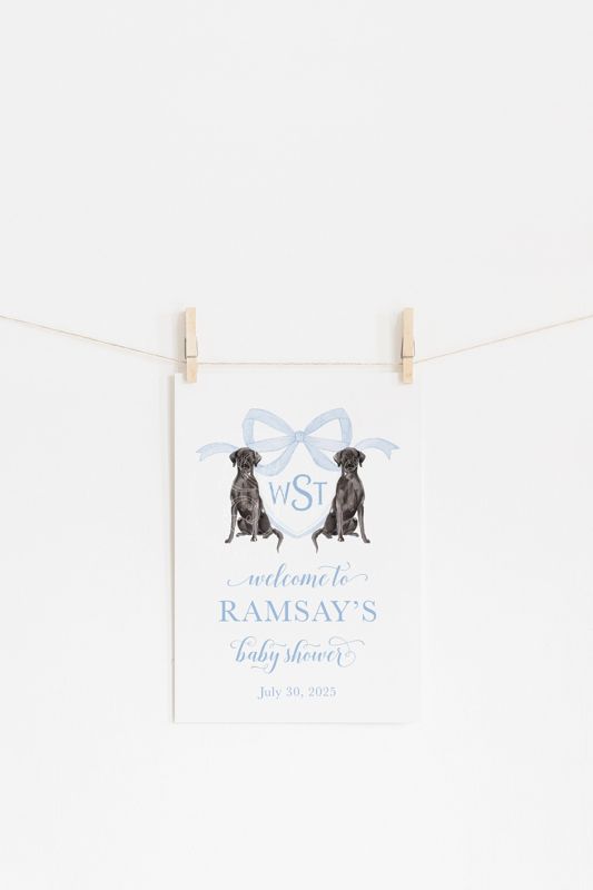 Black Labrador Retriever Welcome Sign, Preppy Baby Boy Shower, Preppy Watercolor Sign, Boy Watercolor Crest with Labrador Retrievers