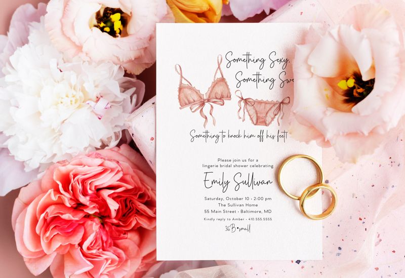 Modern Lingerie Bridal Shower Invitation - Panty Party - Lingerie Party Invites - Watercolor Lingerie Invitations - Bra and Panty Party (10 printed invitations | Plain White Envelopes)