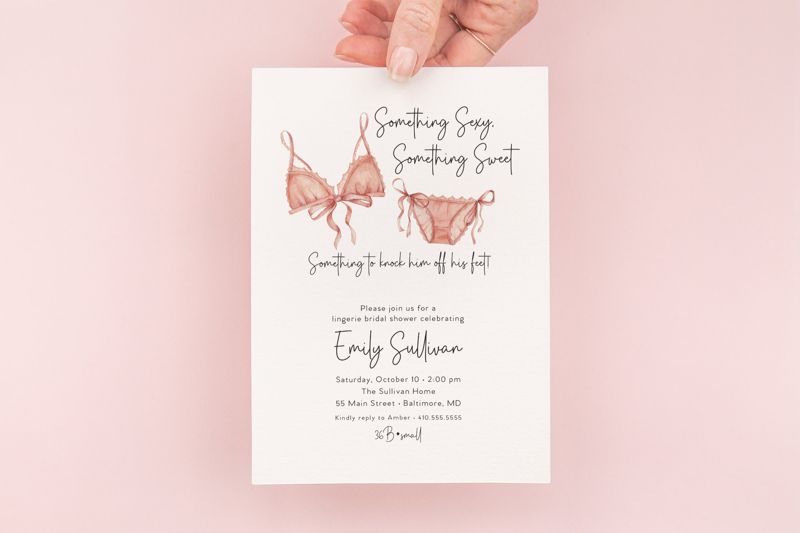 Modern Lingerie Bridal Shower Invitation - Panty Party - Lingerie Party Invites - Watercolor Lingerie Invitations - Bra and Panty Party (10 printed invitations | Plain White Envelopes)