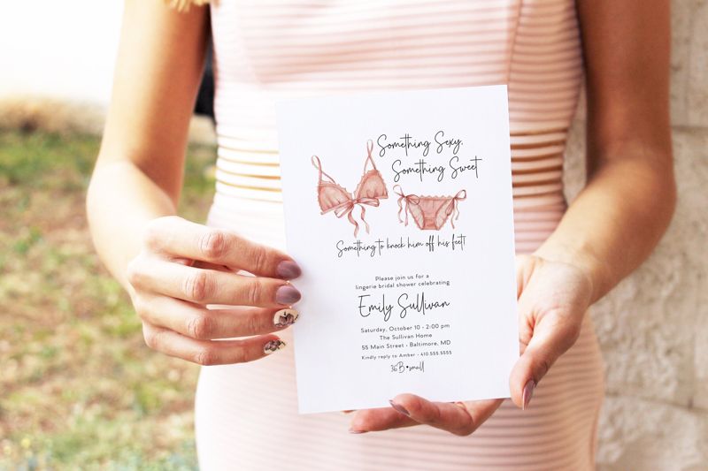 Modern Lingerie Bridal Shower Invitation - Panty Party - Lingerie Party Invites - Watercolor Lingerie Invitations - Bra and Panty Party (10 printed invitations | Plain White Envelopes)