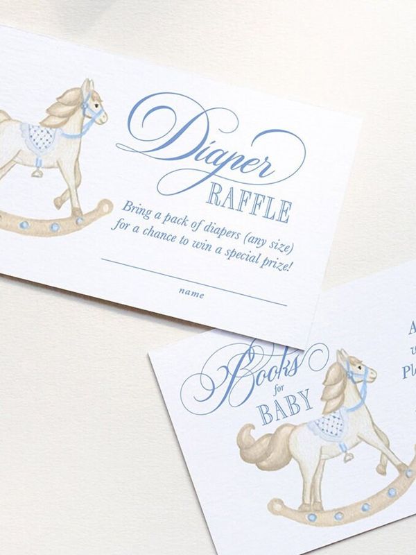 Rocking Horse Boy Baby Shower Books for Baby or Diaper Raffle Insert Cards Printed - Baby Boy Sprinkle (20 printed cards | Diaper Raffle)
