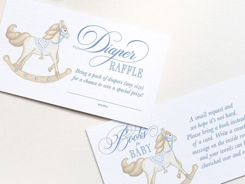 Rocking Horse Boy Baby Shower Books for Baby or Diaper Raffle Insert Cards Printed - Baby Boy Sprinkle (20 printed cards | Diaper Raffle)