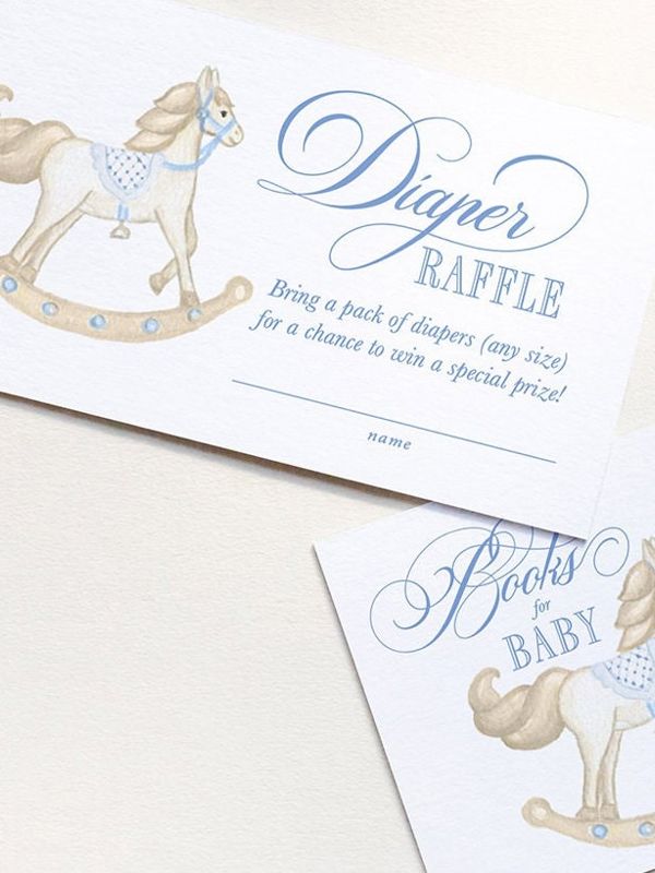 Rocking Horse Boy Baby Shower Books for Baby or Diaper Raffle Insert Cards Printed - Baby Boy Sprinkle (20 printed cards | Diaper Raffle)