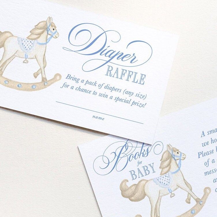 Rocking Horse Boy Baby Shower Books for Baby or Diaper Raffle Insert Cards Printed - Baby Boy Sprinkle (20 printed cards | Diaper Raffle)