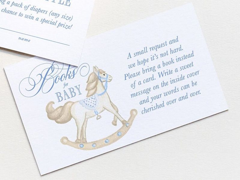 Rocking Horse Boy Baby Shower Books for Baby or Diaper Raffle Insert Cards Printed - Baby Boy Sprinkle (20 printed cards | Diaper Raffle)