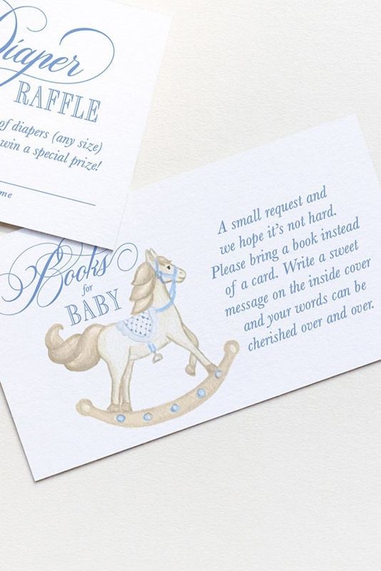 Rocking Horse Boy Baby Shower Books for Baby or Diaper Raffle Insert Cards Printed - Baby Boy Sprinkle (20 printed cards | Diaper Raffle)