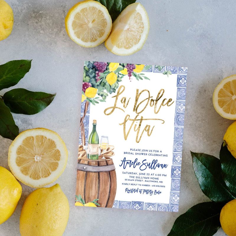 La Dolce Vita - Tuscan Winetasting Bridal Shower Invitation - Tuscany Lemon Bridal Shower - Winery Bridal Shower (10 printed invitations | Plain White Envelopes)