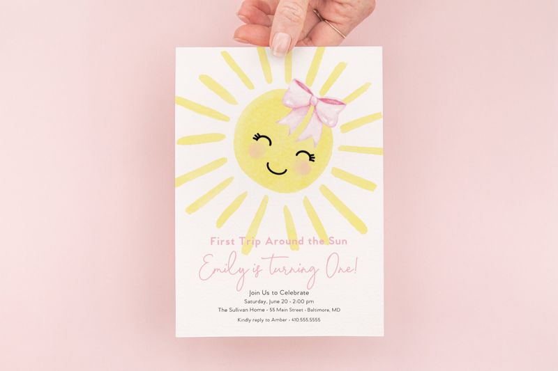 First Trip Around the Sun Birthday Invitation - Sunshine 1st Birthday Invite - Birthday Girl - Our Little Sunshine - My Sunshine Girl Pink