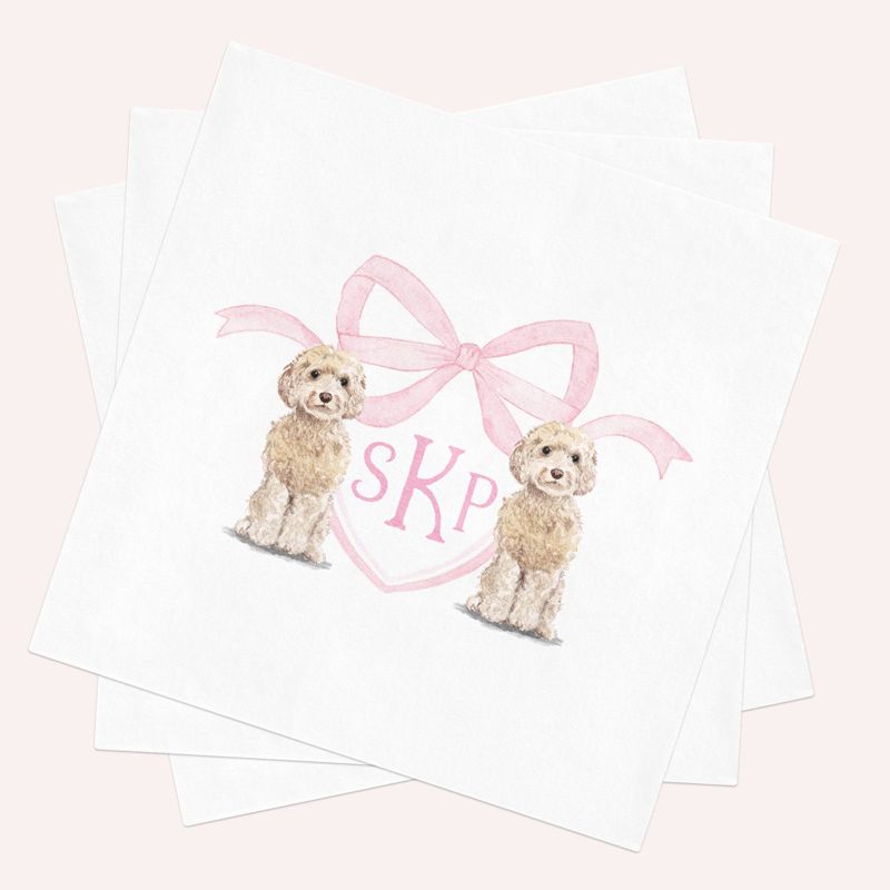 Golden Doodle Printed Napkins for Baby Shower - Custom Crest Paper Napkin - Personalized Monogram Cocktail Napkins for Baby Girl Sprinkle (100 Printed Napkins, 4.75" - Cocktail)