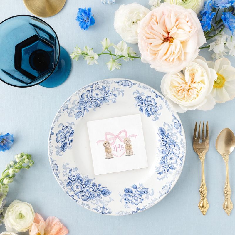 Golden Doodle Printed Napkins for Baby Shower - Custom Crest Paper Napkin - Personalized Monogram Cocktail Napkins for Baby Girl Sprinkle (100 Printed Napkins, 4.75" - Cocktail)