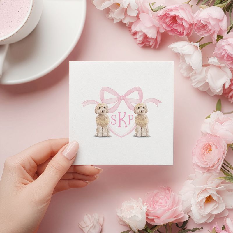 Golden Doodle Printed Napkins for Baby Shower - Custom Crest Paper Napkin - Personalized Monogram Cocktail Napkins for Baby Girl Sprinkle (100 Printed Napkins, 4.75" - Cocktail)