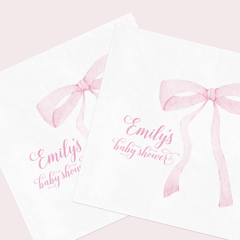Napkins for Baby Girl Shower - Pink Bow Paper Napkins - Personalized Napkins for Baby Girl Sprinkle - Custom Cocktail Napkins Printed (100 Printed Napkins)