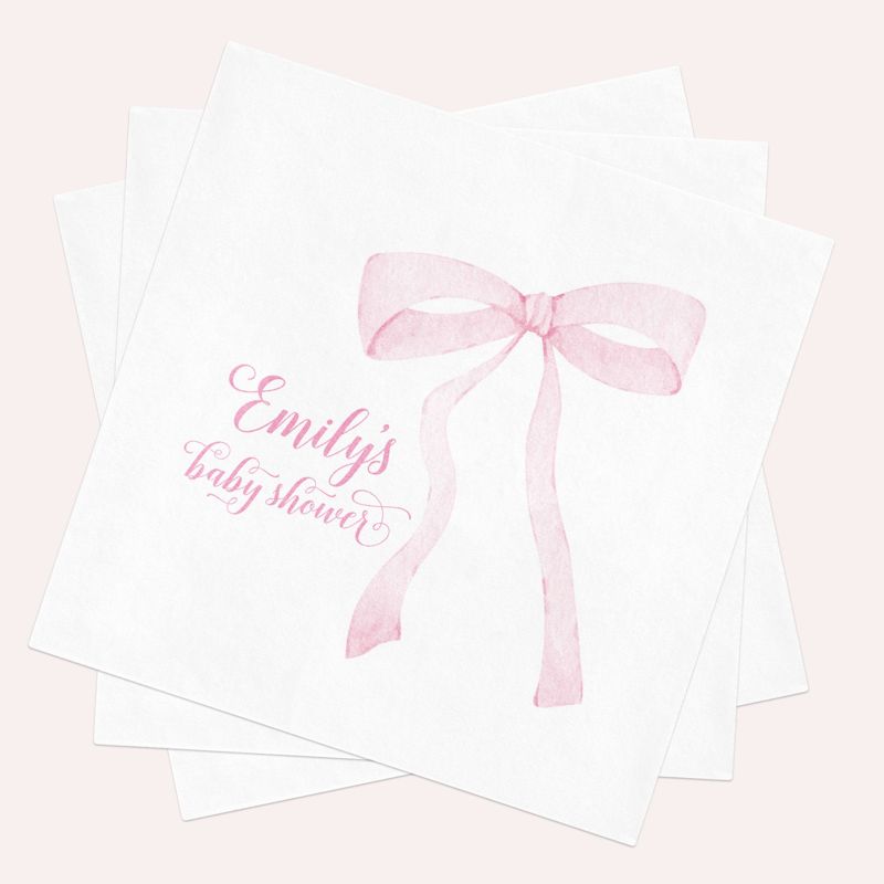 Napkins for Baby Girl Shower - Pink Bow Paper Napkins - Personalized Napkins for Baby Girl Sprinkle - Custom Cocktail Napkins Printed (100 Printed Napkins)