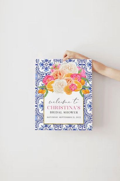 Citrus Orange and Blue Tile Bridal Shower Welcome Sign - 18x24" printed poster - Orange Welcome Sign - Citrus Bridesmaids Luncheon (18x24")