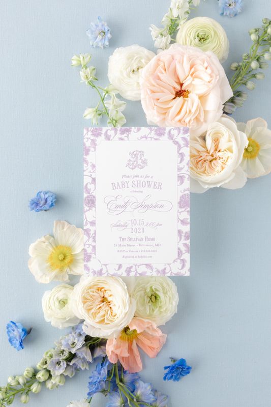 Lilac Invitations for Baby Girl Shower - Baby Sprinkle Invites - Bridal Tea - Classic Bridal Lunch - Baby Blessing - Baby Tea (10 printed invitations, Plain White Envelopes)