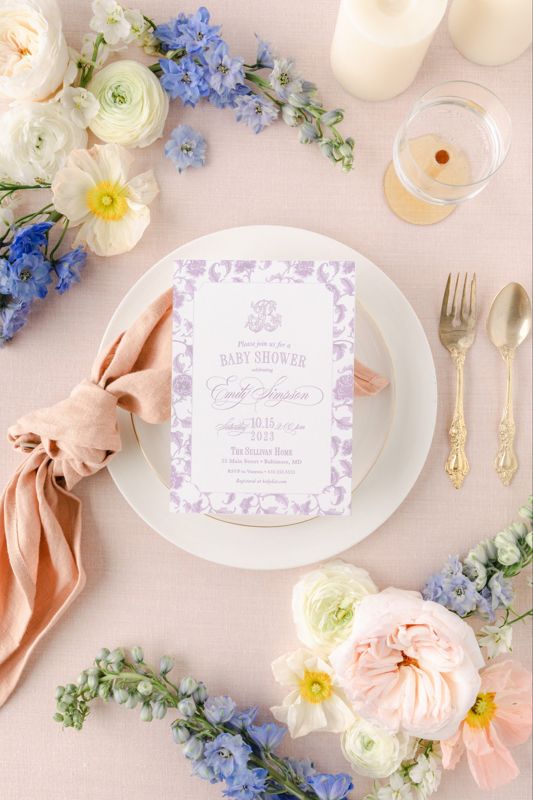 Lilac Invitations for Baby Girl Shower - Baby Sprinkle Invites - Bridal Tea - Classic Bridal Lunch - Baby Blessing - Baby Tea (10 printed invitations, Plain White Envelopes)