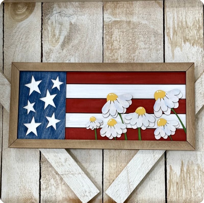 Sip and Paint 6-25-26 (American Flag with Daisies Sign 15.5"x7.5"x.75")