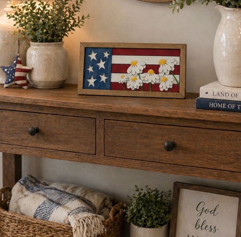 Sip and Paint 6-25-26 (American Flag with Daisies Sign 15.5"x7.5"x.75")