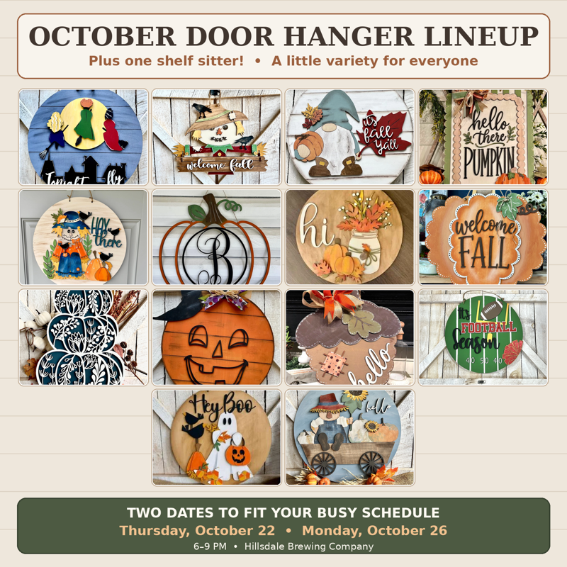 Sip and Paint October Door Hanger (Tonight We Fly 18" | Thursday, Oct 22 Hillsdale Brewing Company)