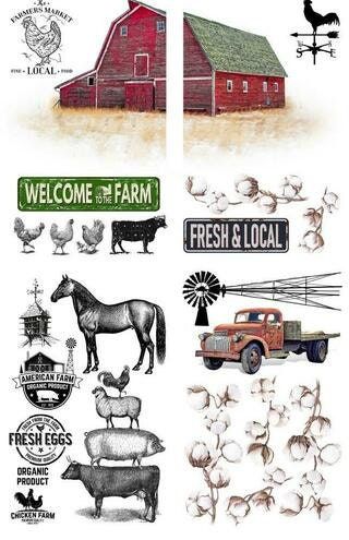 On the Farm Transfer, Rub on transfer, furniture transfer, Belles and Whistles, Dixie Belle Transfers