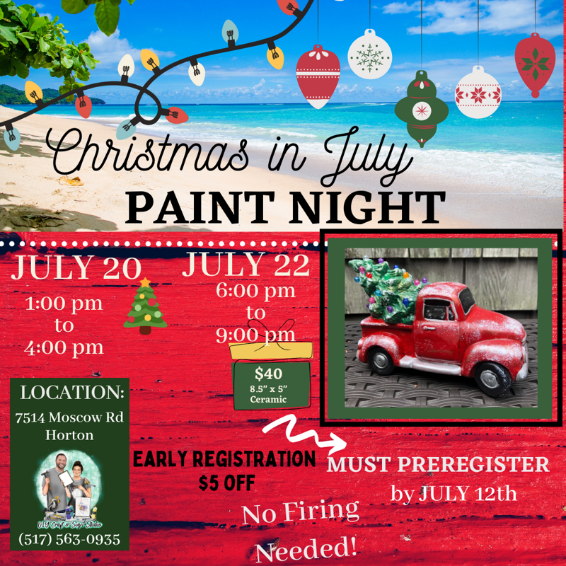 Vintage Christmas Tree and Vintage Truck (Monday July 22 at 6:00-9:00 pm TREE 18 inch)