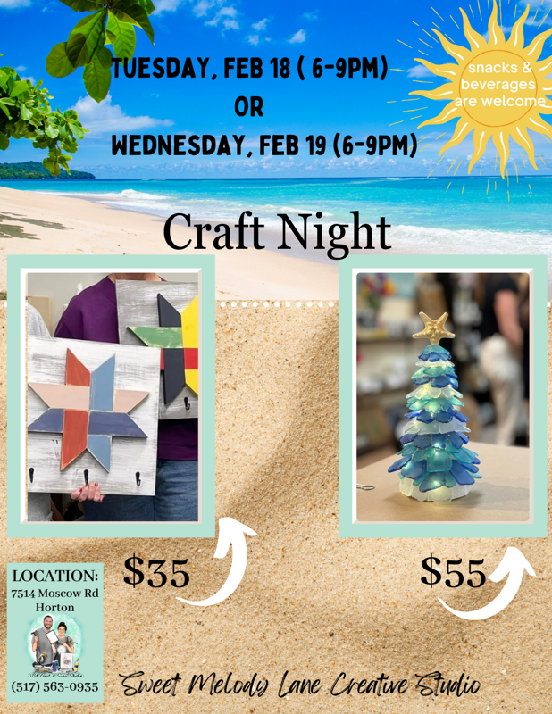 Craft Night (Barn Quilt Key Holder Feb 18  6-9pm )
