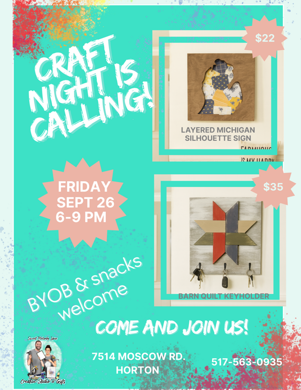 Friday Craft Night 9/26 (Michigan Silhouette Layered Sign )