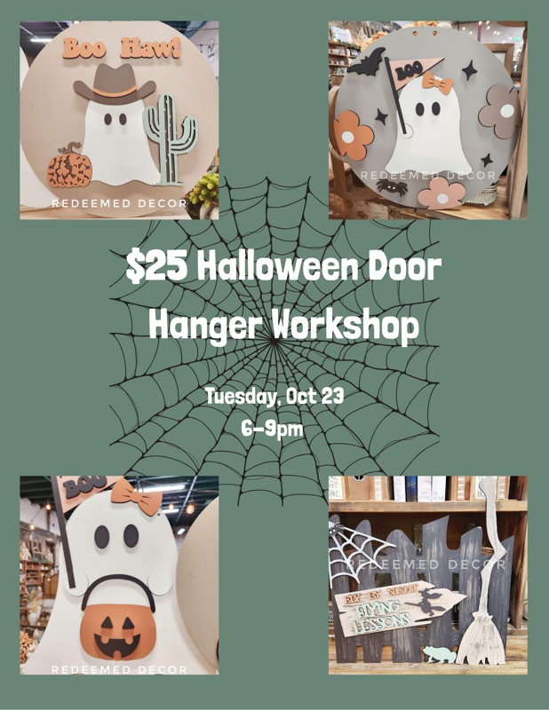 $25 Halloween Door Hanger Workshop (Fly By Night Flying Lessons 16"x18" Door Hanger )