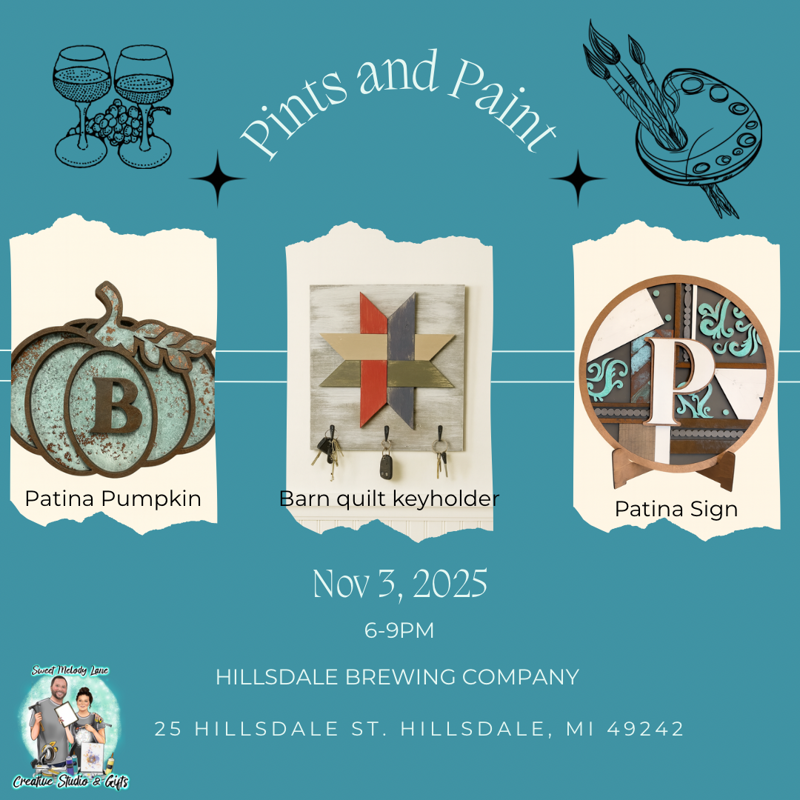 Pints & Paint Patina Edition (Barn Quilt Keyholder 15"x17")