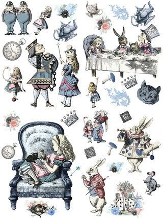 Alice in Wonderland transfer, Rub on transfer, furniture transfer, Belles and Whistles, Dixie Belle Transfers
