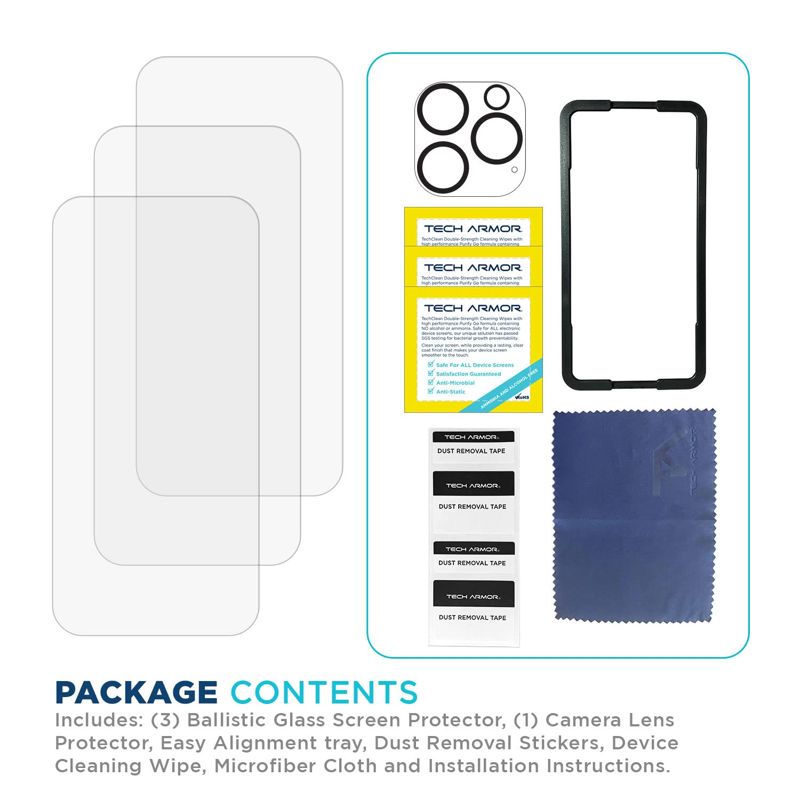 Tech Armor 3 Pack Screen Protector Designed for iPhone 14 Pro Max 5G [6.7 inch] Display 2022 with 1 Pack Tempered Glass Camera Lens Protector, 9H Hardness - HD Clear