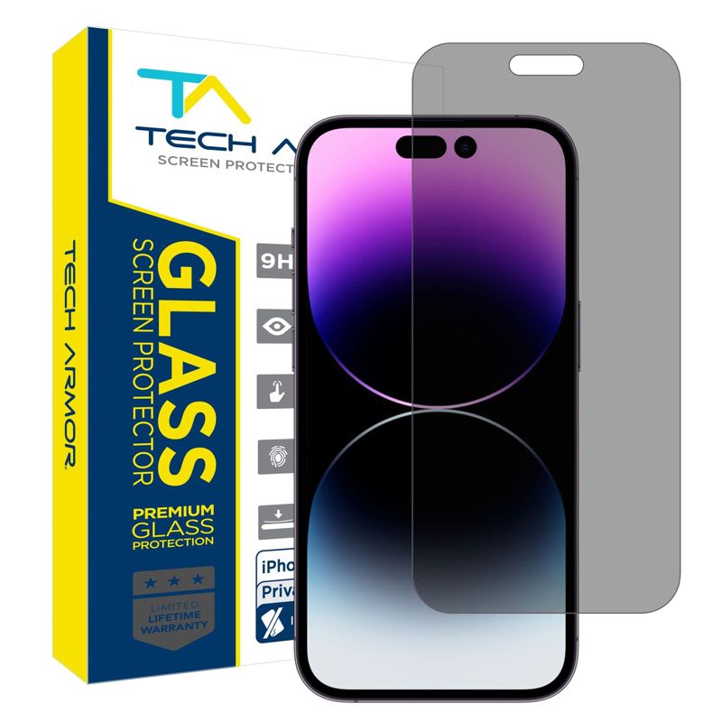 Tech Armor 1 Pack Privacy Ballistic Glass Screen Protector Compatible for Apple NEW iPhone 14 Pro Max 5G 6.7 Inch Tempered Glass 2022