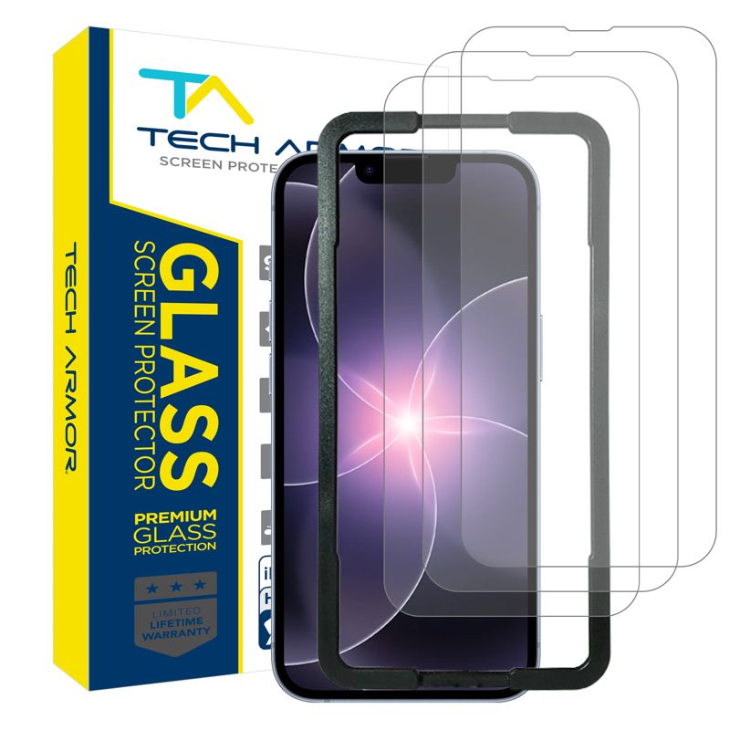 Tech Armor 3 Pack Ballistic Glass Screen Protector Compatible for Apple NEW iPhone 17e, 16e, iPhone 14 , iPhone 13 Pro and iPhone 13 5G 6.1 Inch Tempered Glass