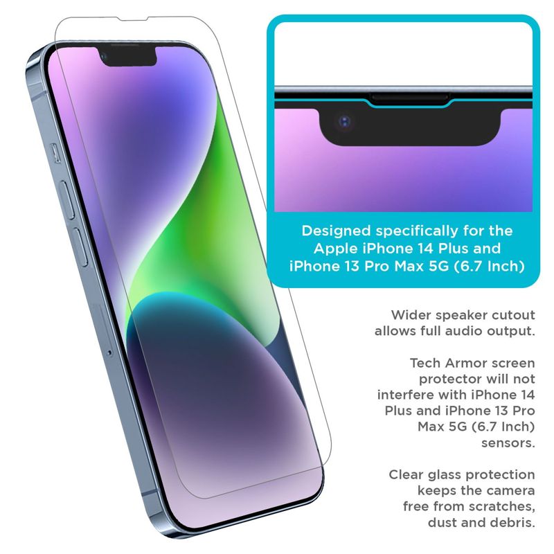 Tech Armor 3 Pack Ballistic Glass Screen Protector Compatible for Apple NEW iPhone 13 Pro Max (2021) and iPhone 14 Plus (2022) 5G 6.7 Inch Tempered Glass