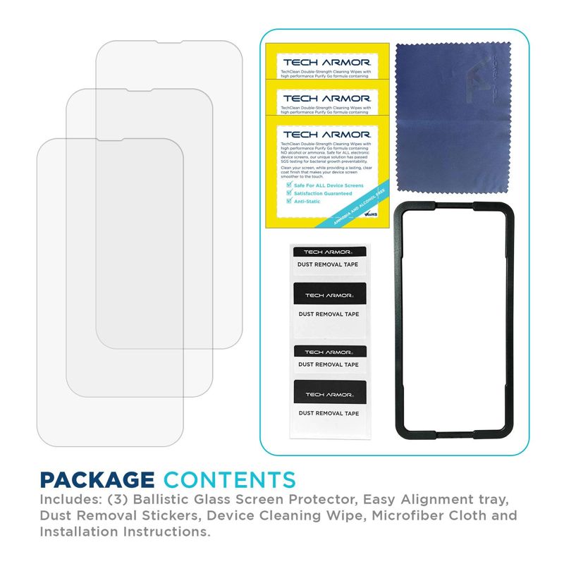 Tech Armor 3 Pack Ballistic Glass Screen Protector Compatible for Apple NEW iPhone 13 Pro Max (2021) and iPhone 14 Plus (2022) 5G 6.7 Inch Tempered Glass