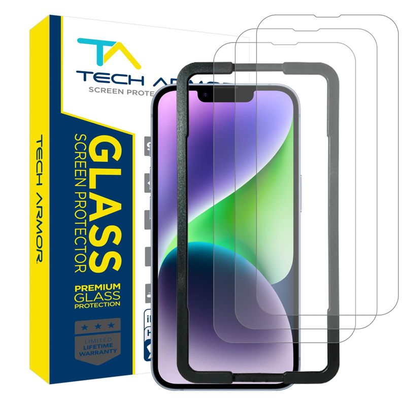 Tech Armor 3 Pack Ballistic Glass Screen Protector Compatible for Apple NEW iPhone 13 Pro Max (2021) and iPhone 14 Plus (2022) 5G 6.7 Inch Tempered Glass