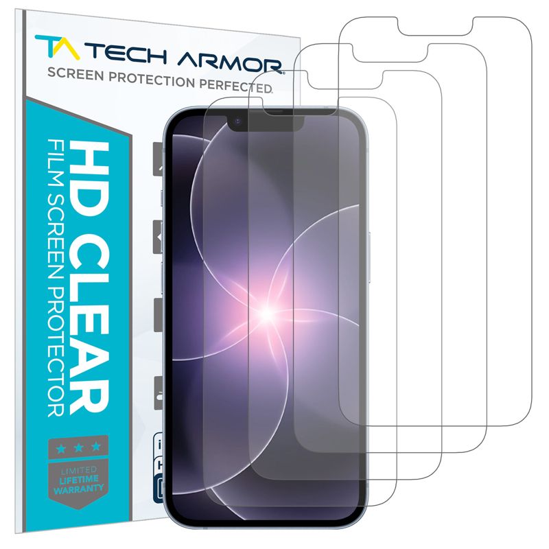 Tech Armor 4 Pack HD Clear Film Screen Protector Compatible for Apple NEW iPhone 17E, 16E, 14 (2022), 13 and iPhone 13 Pro (2021) 5G 6.1 Inch