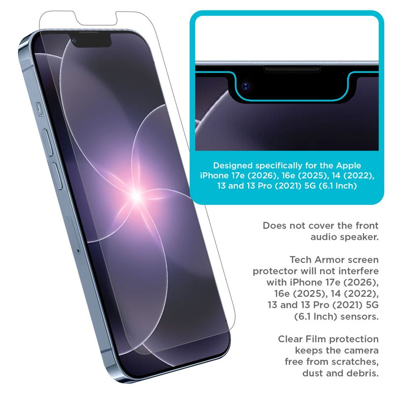 Tech Armor 4 Pack HD Clear Film Screen Protector Compatible for Apple NEW iPhone 17E, 16E, 14 (2022), 13 and iPhone 13 Pro (2021) 5G 6.1 Inch