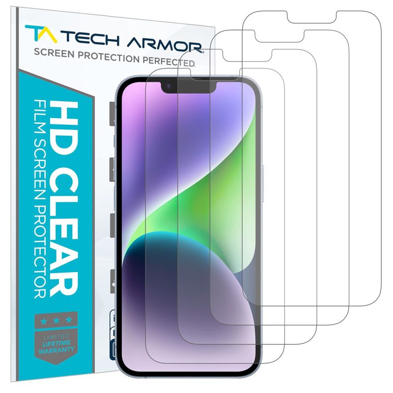 Tech Armor 4 Pack HD Clear Film Screen Protector Compatible for Apple NEW iPhone 13 Pro Max (2021) and iPhone 14 Plus (2022) 5G 6.7 Inch