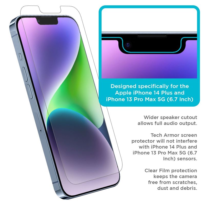 Tech Armor 4 Pack HD Clear Film Screen Protector Compatible for Apple NEW iPhone 13 Pro Max (2021) and iPhone 14 Plus (2022) 5G 6.7 Inch